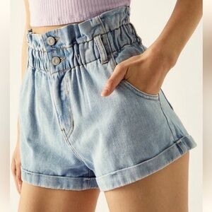 Pacsun Mom Denim Shorts size Large Belt Hoops Elasticized Waist High Rise